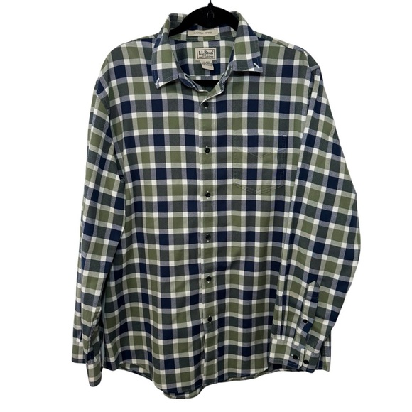 LL Bean Shirt Mens L Slightly Fitted Blue Green Plaid Button Down L/S 300331 - Picture 1 of 5